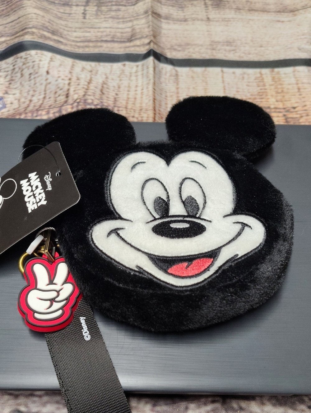 Disney Black Mickey Mouse Plush Mini Bag with Red Accent Charm